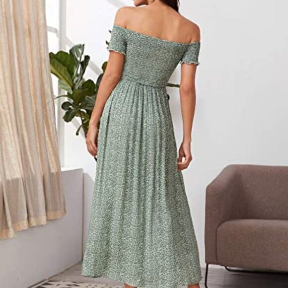 Floerns Women's Boho Floral Print Off Shoulder Split Long A Line Dress - Picture 2 of 6